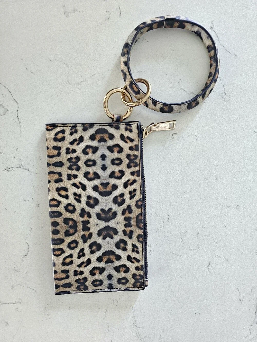 Leopard Print Bangle Keychain Wallet Zipper Pouch Card Holder Wristlet